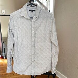 Men's White Gray Floral Button-Up Shirt